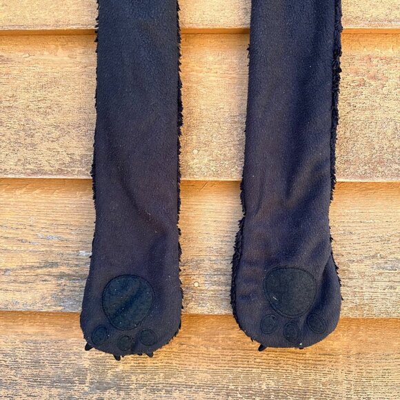 Kids Black Bear Hat With Attached Mittens Plush Fleece Animal Design Warm Winter - Picture 7 of 12